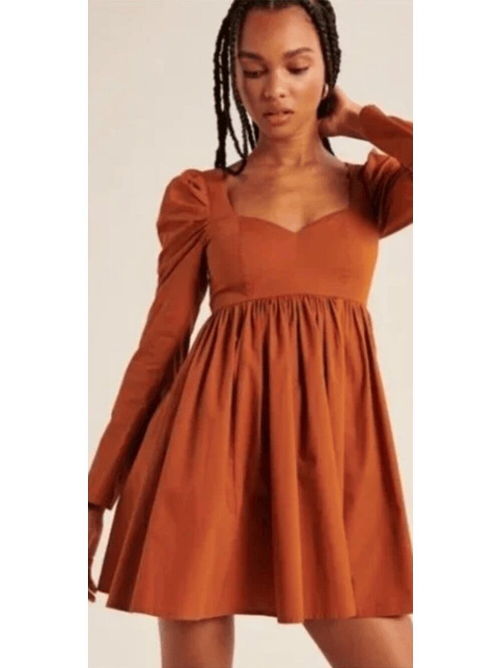 nwt ABERCROMBIE & FITCH Long-Sleeve Poplin Babydoll Dress in Paprika (M)